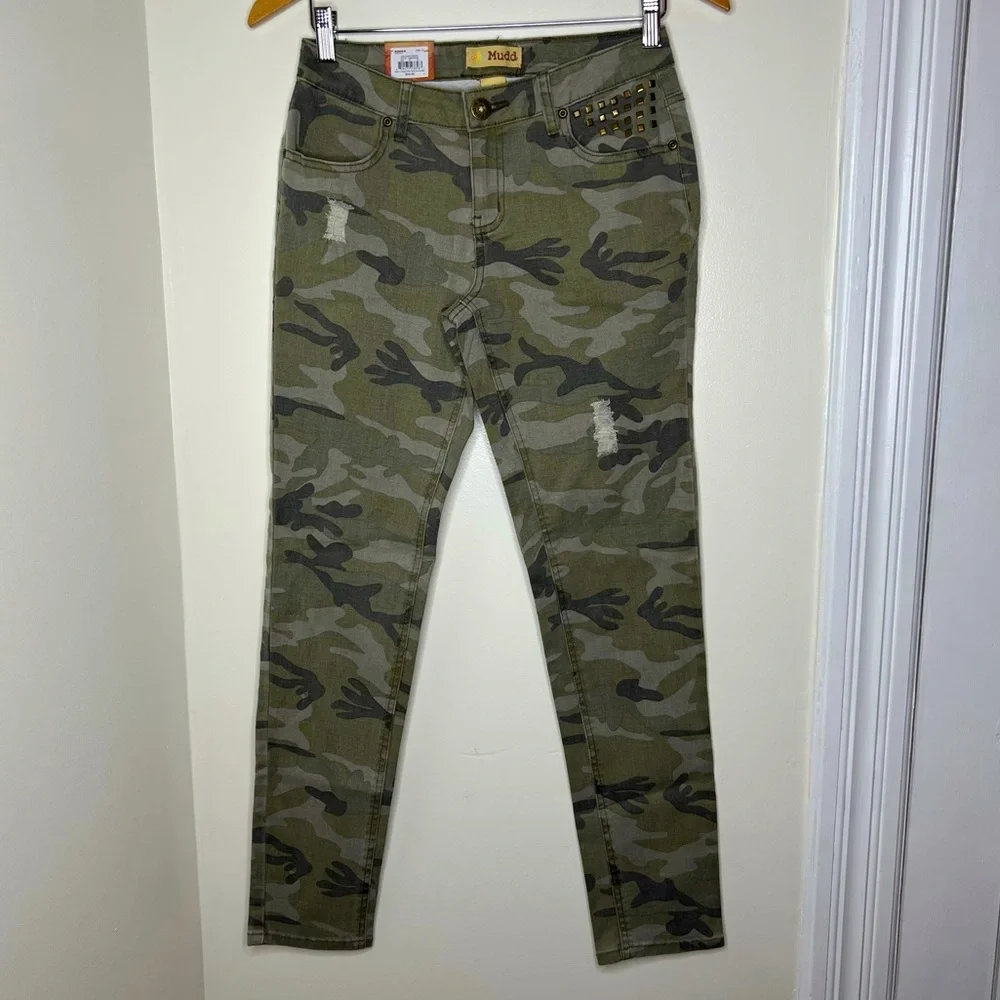 Mudd Girls Super Skinny Jeans Pants Camo print with studs 5 pocket Distressed 16